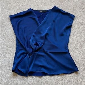 Zara Blue Wrap Blouse